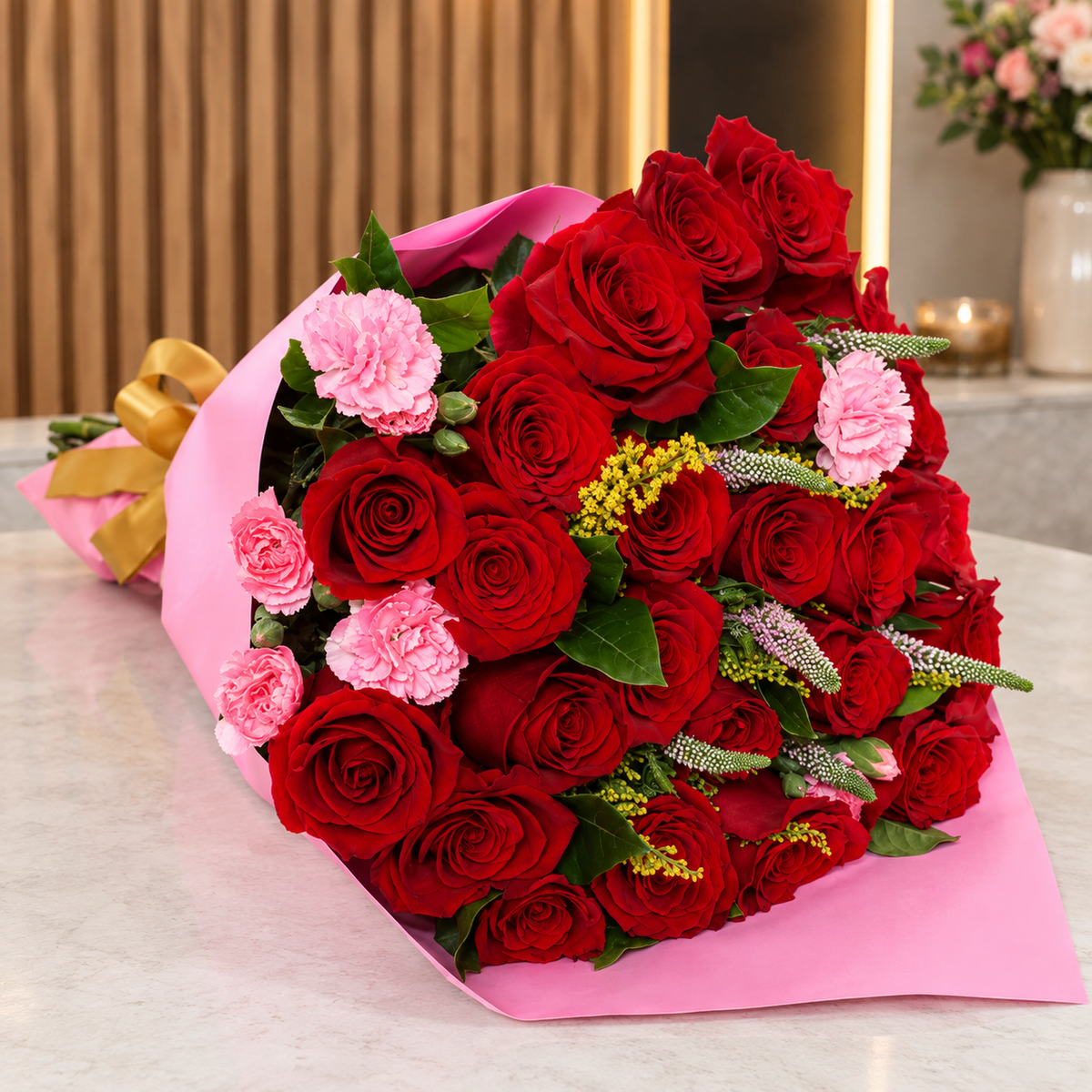Ramo de Rosas Rojas y Claveles Rosados