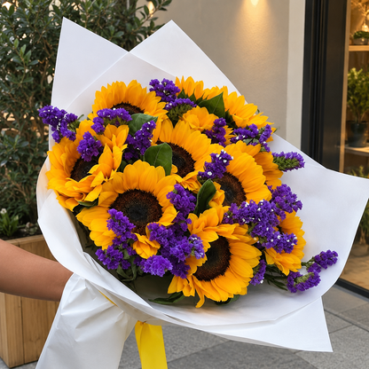 Ramo de Girasoles y Estatis Morada