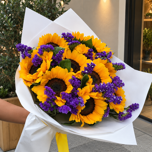 Ramo de Girasoles y Estatis Morada