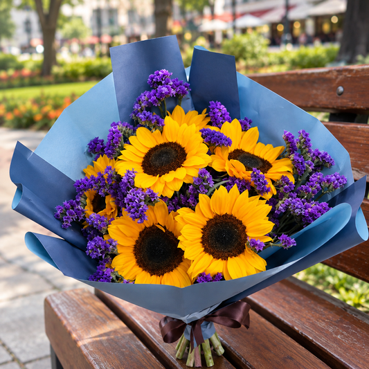 Ramo de Girasoles y Estatis Morada