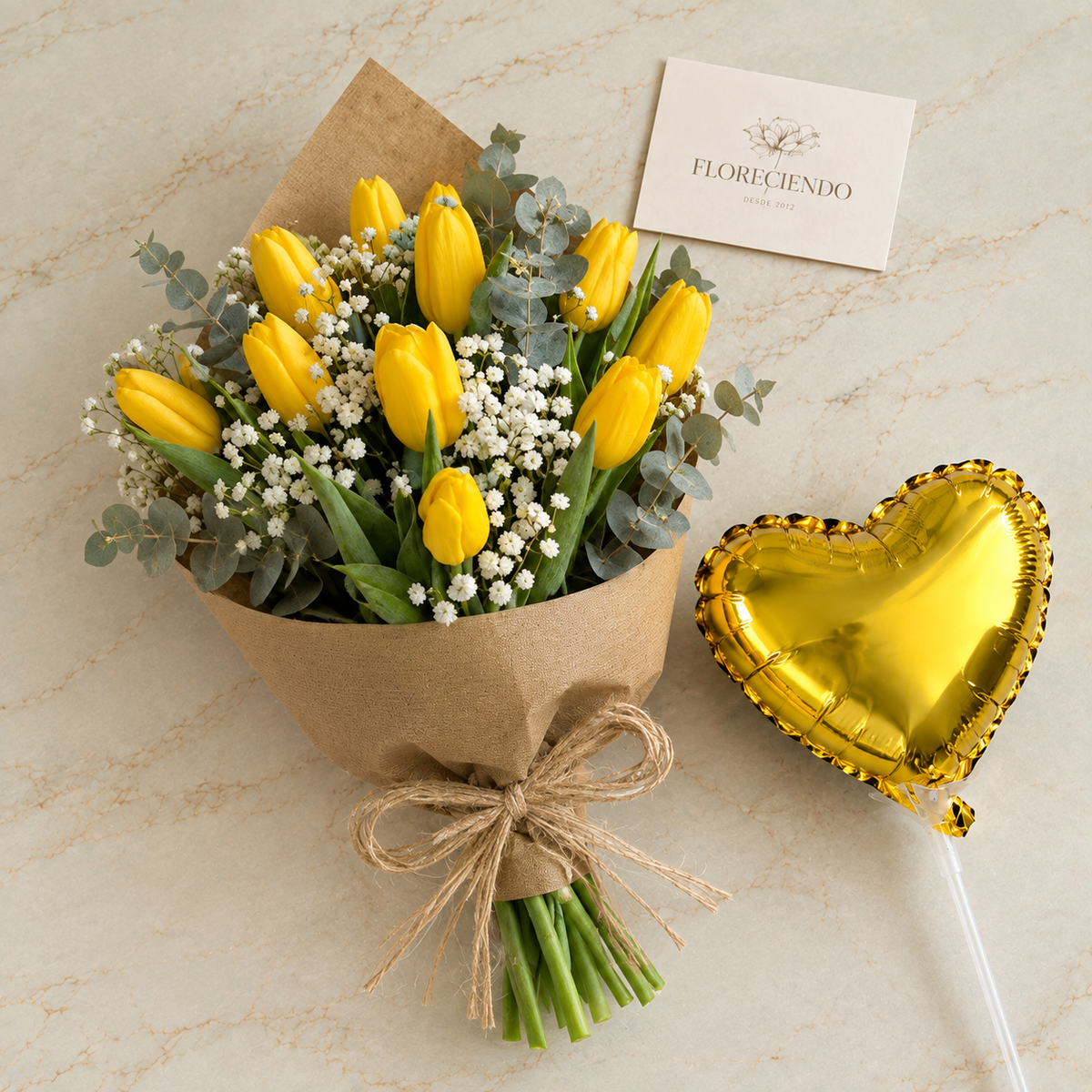 Ramo de Tulipanes Amarillos y Globo