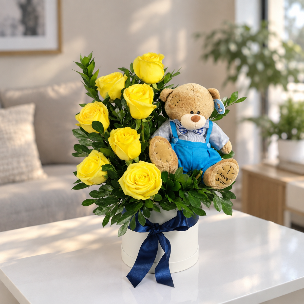 Box de Rosas Amarillas y Peluche