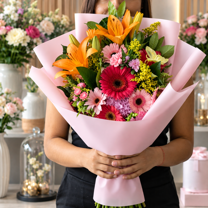 Ramo de Gerberas y Lirios Naranjas