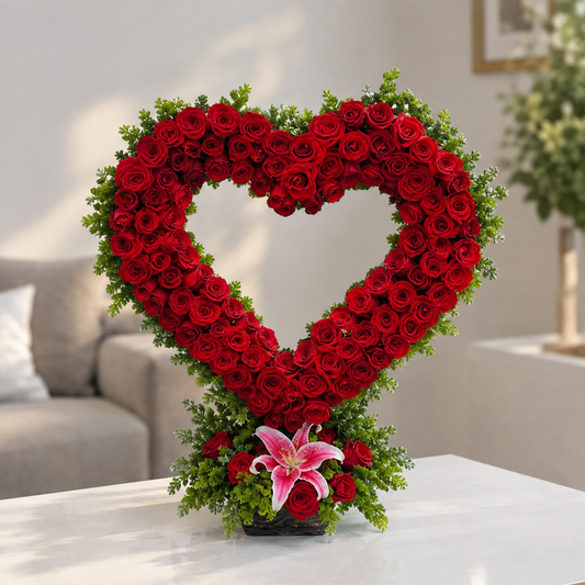 Arreglo de Rosas Rojas en forma de Corazón