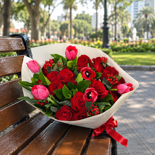 Ramo de Tulipanes y Rosas Rojas