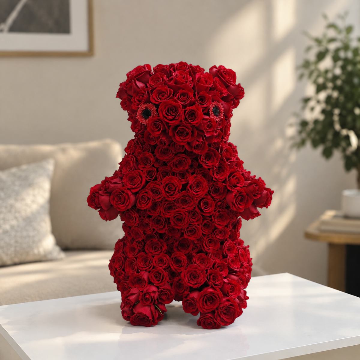 Arreglo de Rosas Rojas en forma de Oso